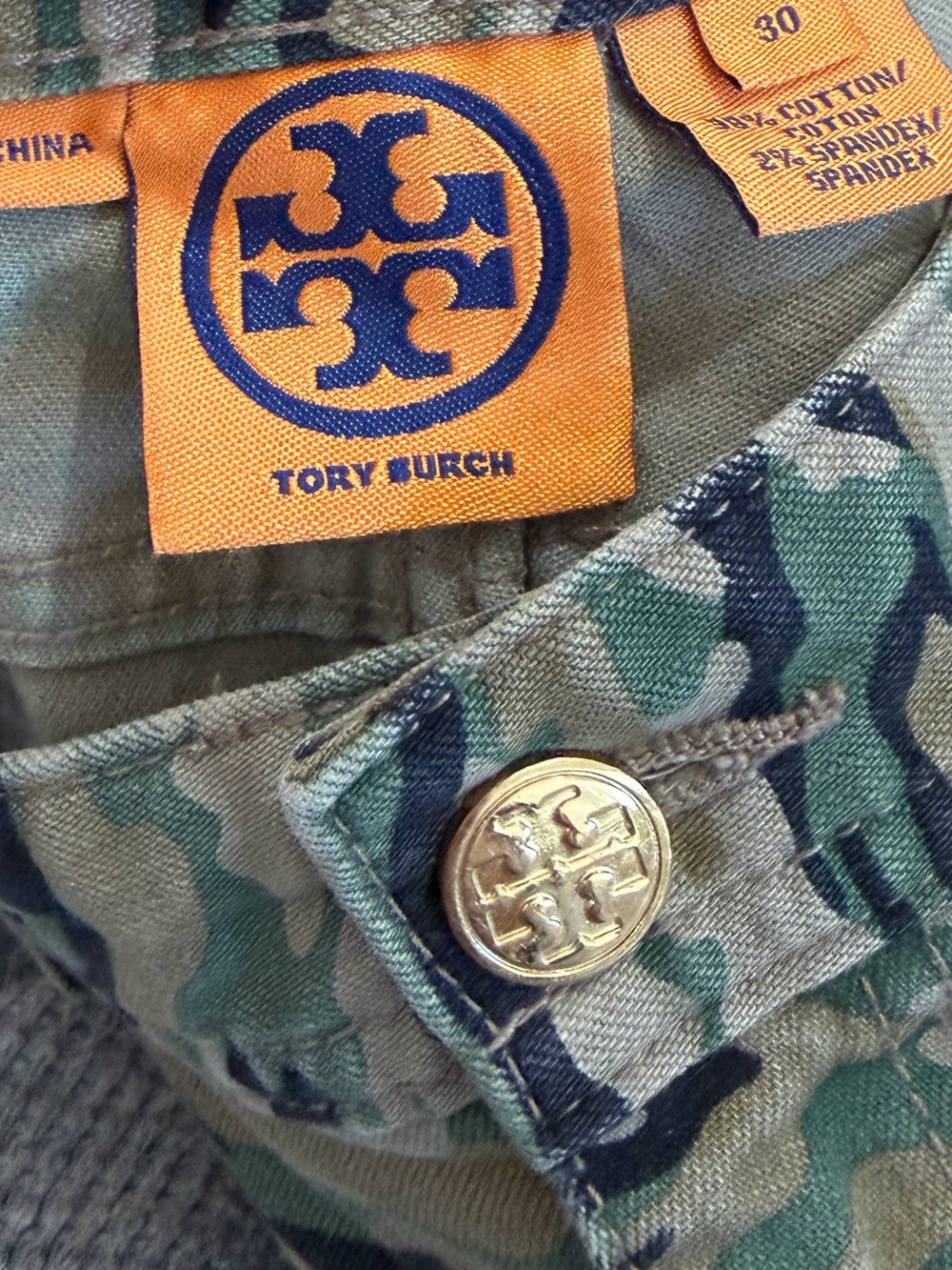 Tory Burch Camouflage Cotton Blend Super Skinny Jeans Pants Sz. 30 - Picture 5 of 5